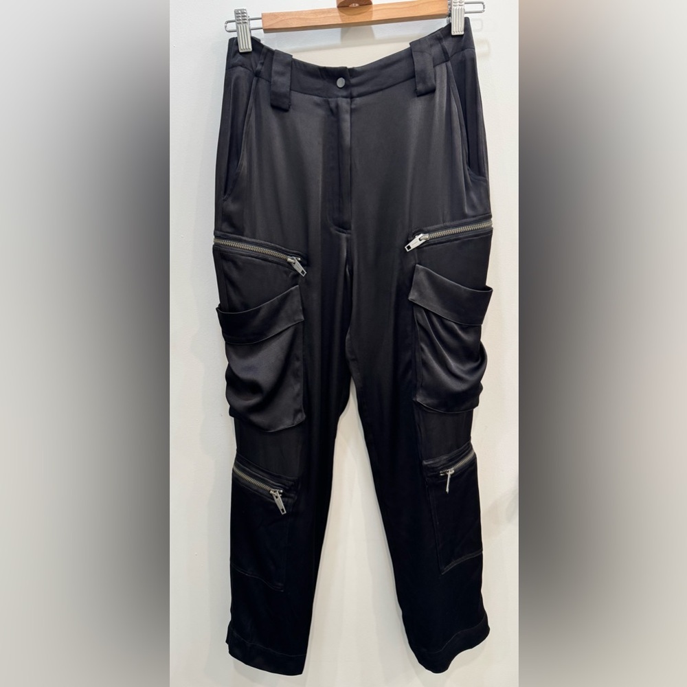 The Kooples Black Satin Joggers with Zipper Details